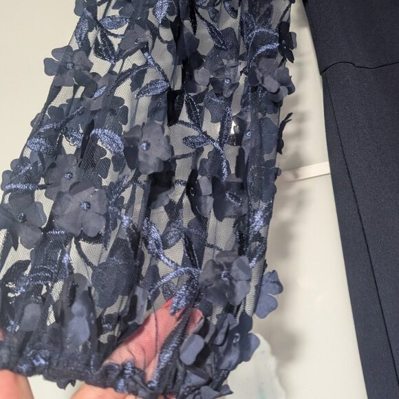 Eliza J | Off-the-Shoulder 3D Floral Sleeve Scuba Crepe Evening Dress - Picture 10 of 12